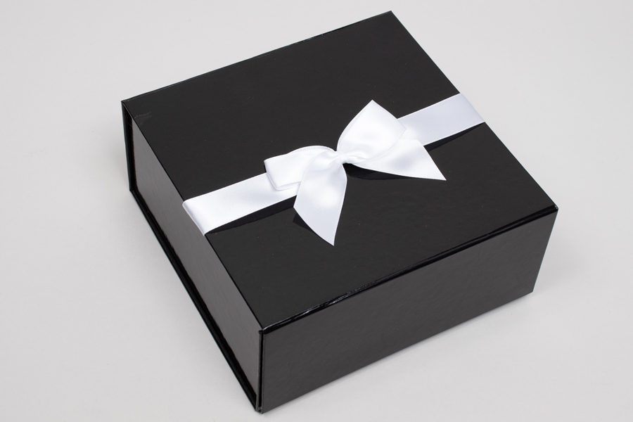 6” x 4” PRE-TIED BOW – SELF-ADHESIVE 1-1/2” WHITE RIBBON FOR 10” x 10” MAGNETIC BOX