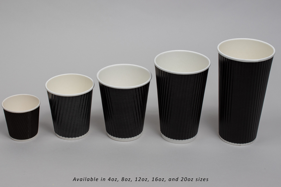 8 OUNCE BLACK INSULATED RIPPLE PAPER CUPS