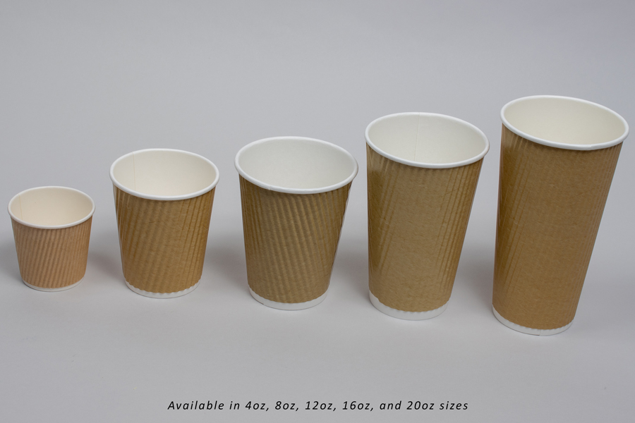 16 OUNCE NATURAL KRAFT INSULATED RIPPLE PAPER CUPS