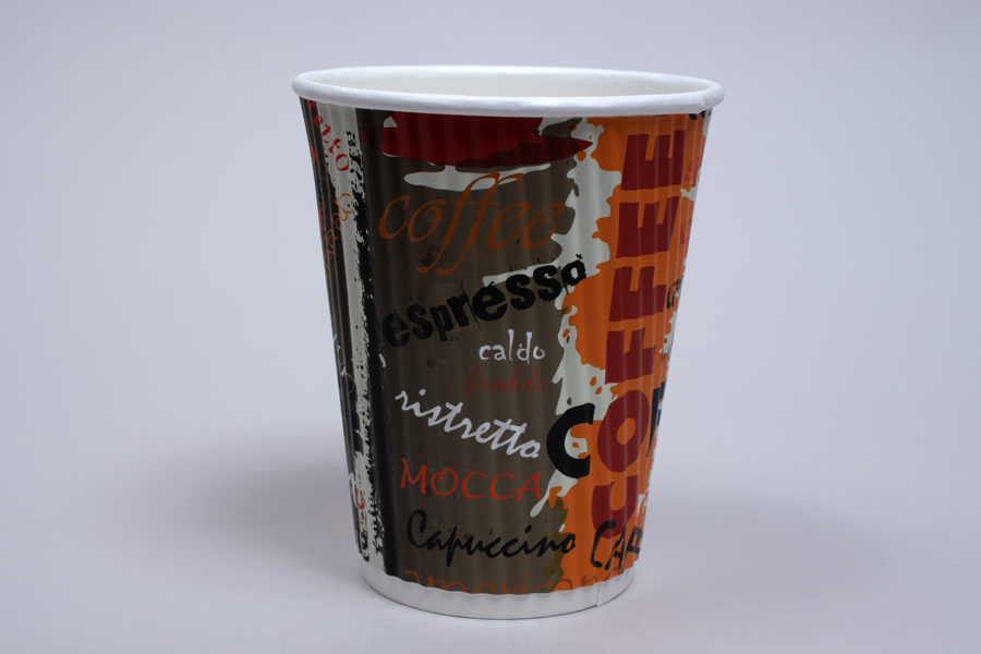12 OUNCE COFFEE PRINT INSULATED RIPPLE PAPER CUPS