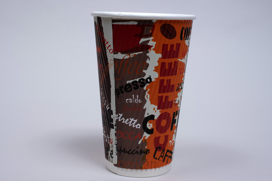 16 OUNCE COFFEE PRINT INSULATED RIPPLE PAPER CUPS