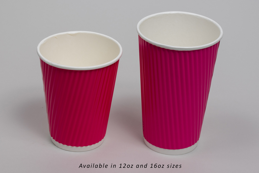 16 OUNCE HOT PINK INSULATED RIPPLE PAPER CUPS