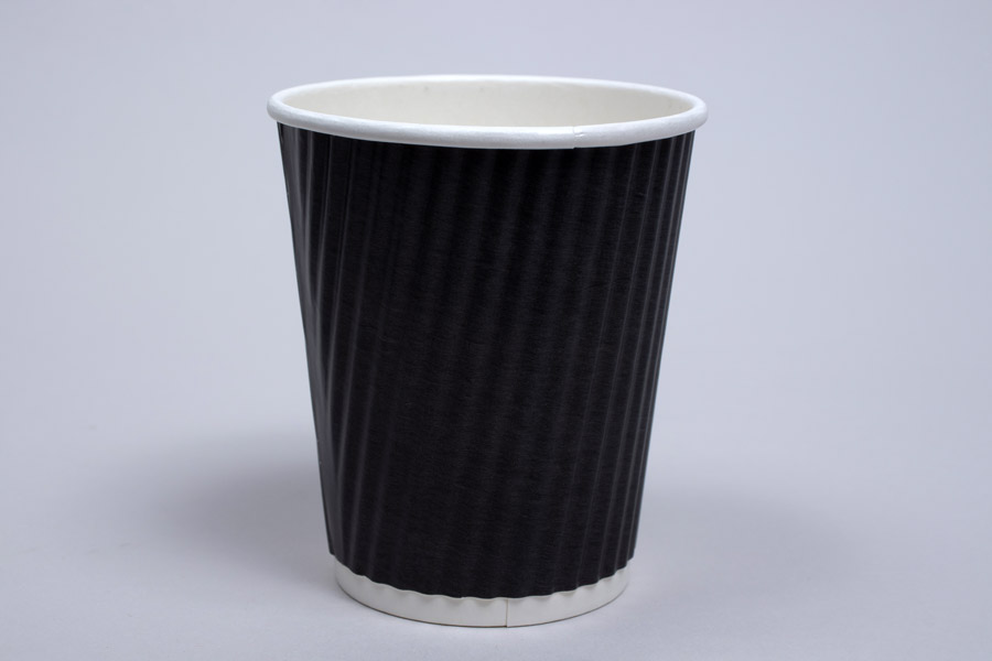 8 oz Black Rippled Double Wall Paper Cups with Lid Option