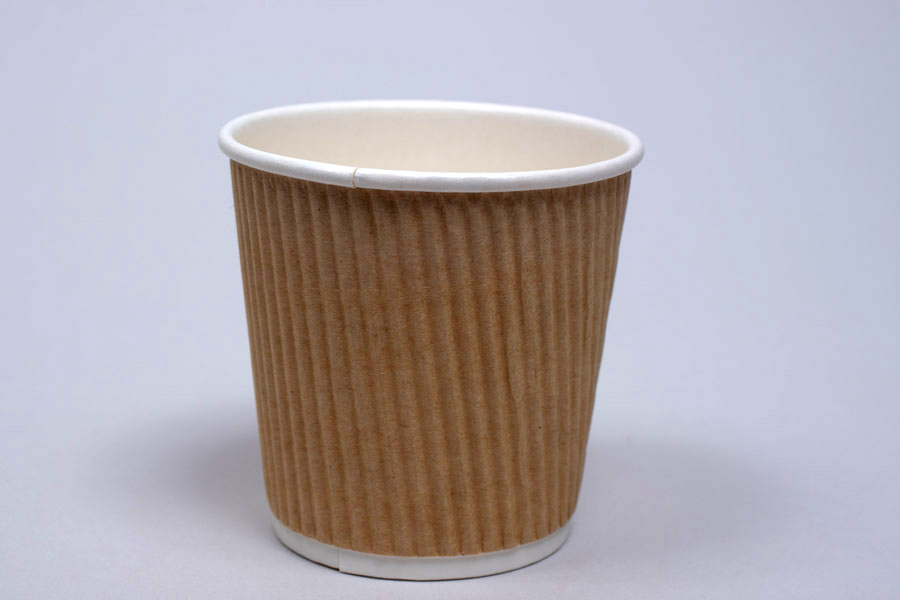 Insulated Ripple Kraft Disposable Paper Coffee Cups White lids from 4 up to  16oz