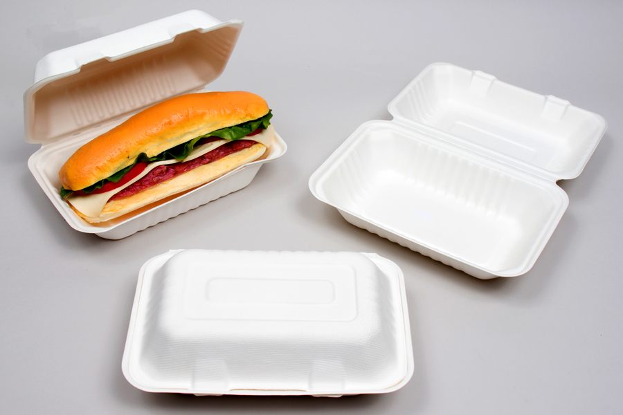 9 x 6 BAGASSE COMPOSTABLE CLAMSHELL FOOD TAKEOUT BOXES