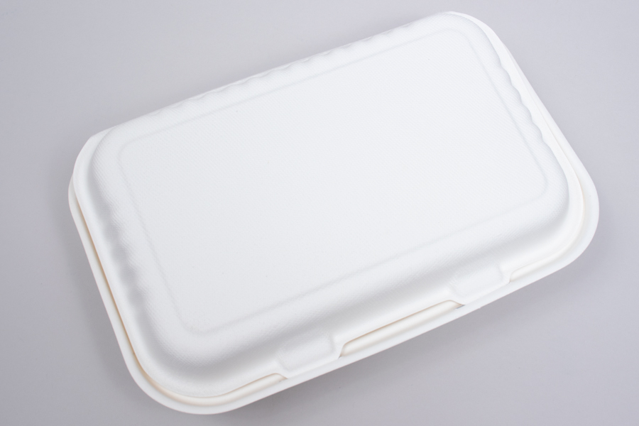 9 x 6 BAGASSE COMPOSTABLE CLAMSHELL FOOD TAKEOUT BOXES – 2 COMPARTMENT