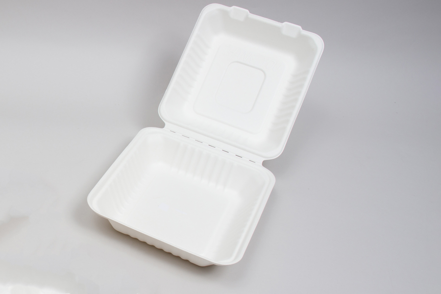 9 x 9 x 3-1/5 BAGASSE COMPOSTABLE CLAMSHELL FOOD TAKEOUT BOXES