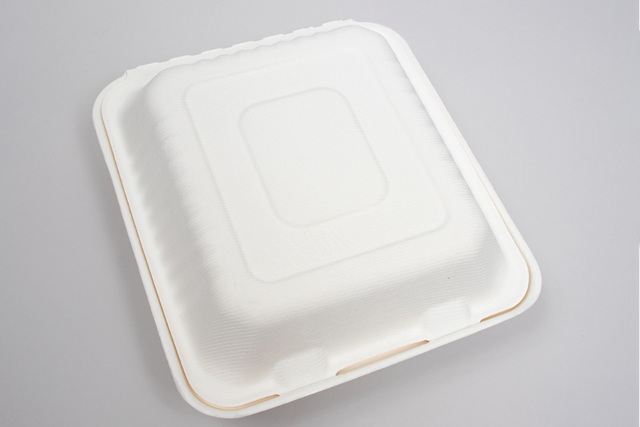 8 Inch Biodegradable Sugarcane Bagasse Clamshell 3 Compartment Disposable  Lunch Box