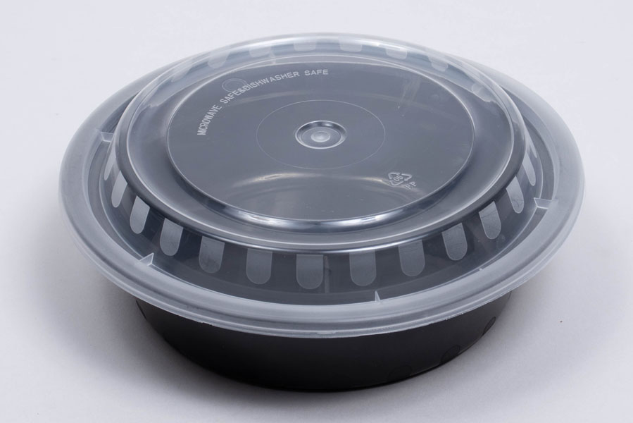 6 x 1-1/2 – 16 OZ - Round Plastic Food Takeout Containers - Black  Base/Clear Lid