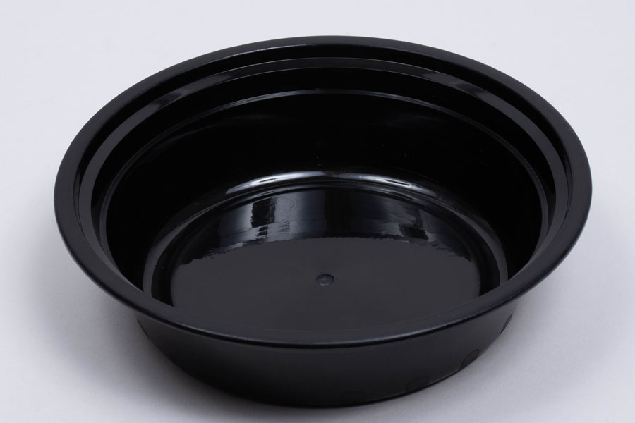 6 x 1-1/2 – 16 OZ - ROUND PLASTIC FOOD TAKEOUT CONTAINERS - BLACK BASE/CLEAR LID