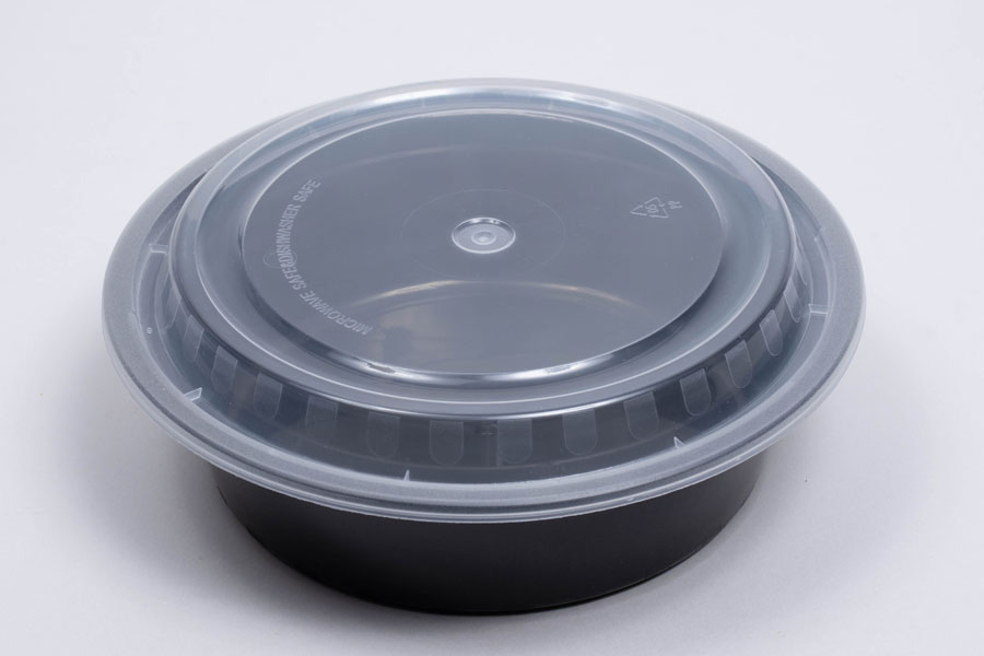 7 x 2 – 32 OZ - Round Plastic Food Takeout Containers - Black Base