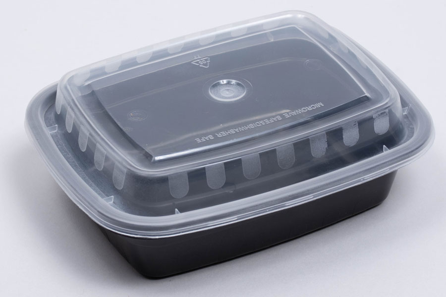 Microwavable Food Containers, 2-Compartment with Lids - Black