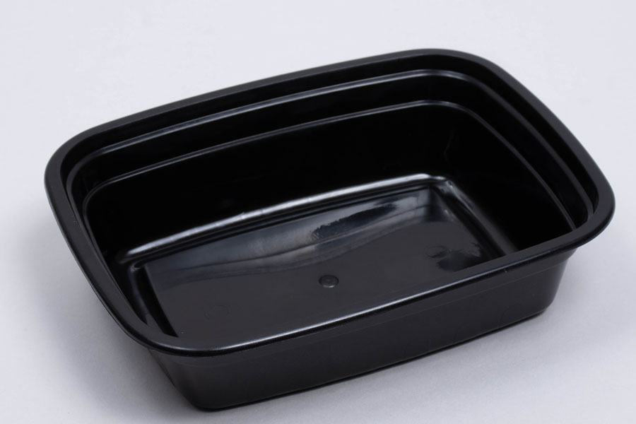 6 x 4-1/2 x 1-1/2 – 12 OZ - RECTANGULAR PLASTIC FOOD TAKEOUT CONTAINERS - BLACK BASE/CLEAR LID