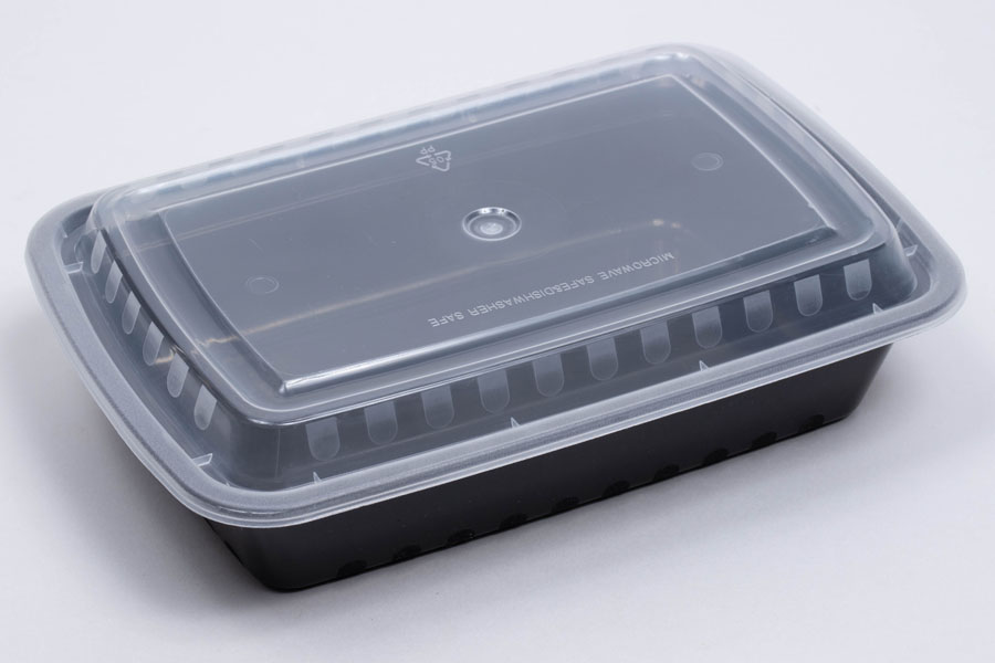 32 oz. Rectangular Black Containers and Lids, Case of 150