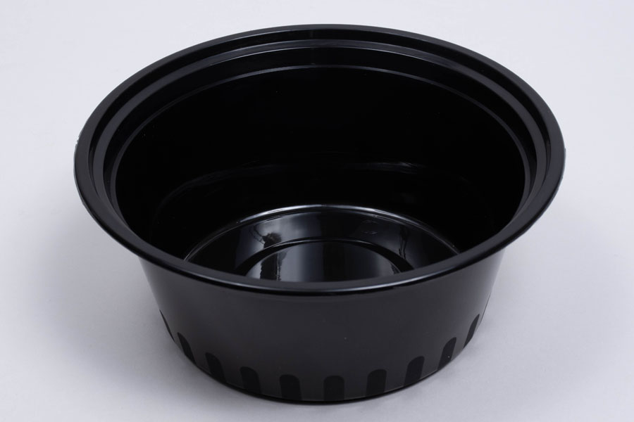 7 x 3 – 38 OZ - ROUND PLASTIC FOOD TAKEOUT CONTAINERS - BLACK BASE/CLEAR LID