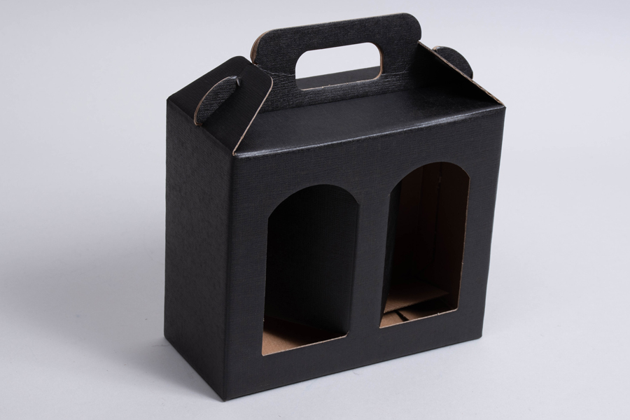 6-5/8 x 3-1/8 x 5-7/8 MATTE BLACK LINEN WINDOW JAR CARRIER BOXES – 2 JAR