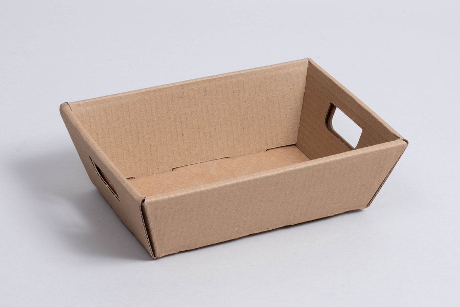 8-1/4 x 6 x 3-1/4 Natural Kraft Market Trays With Handles