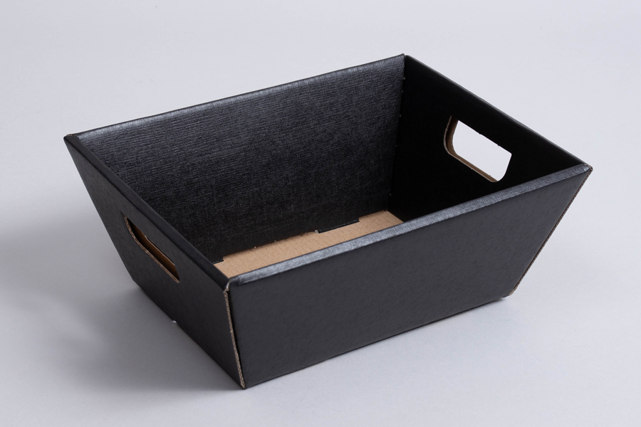 8-1/4 x 6 x 3-1/4 MATTE BLACK LINEN MARKET TRAYS WITH HANDLES