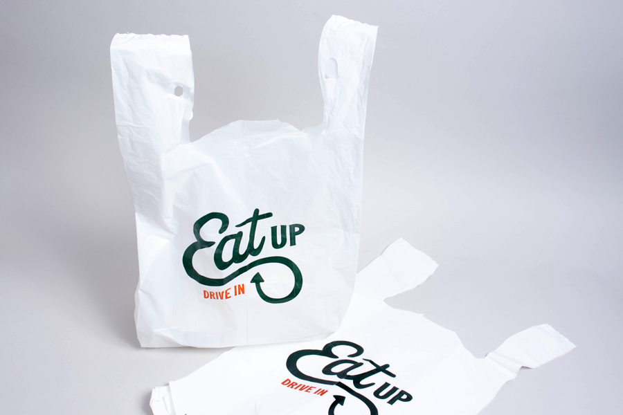 Custom Printed Plastic Takeout T-shirt Handle Bags - Eat Up