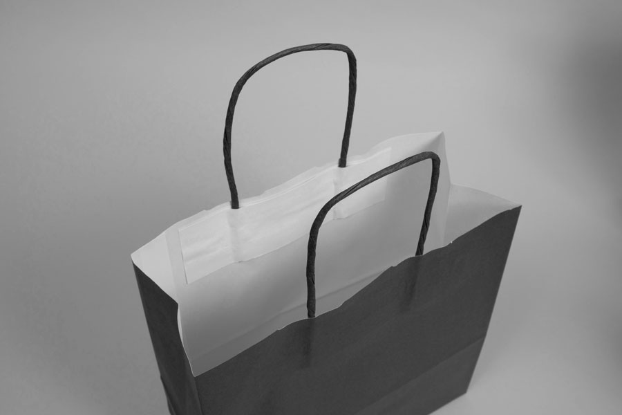 8-3/4 x 3-1/2 x 9 BRIGHT BLACK TINTED PAPER SHOPPING BAGS