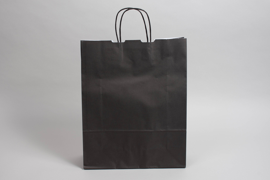 9-3/4 x 4-3/8 x 12-1/4 BRIGHT BLACK TINTED PAPER SHOPPING BAGS