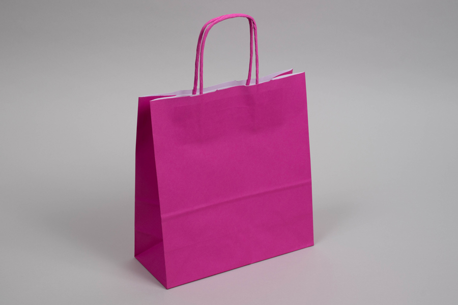 8-3/4 x 3-1/2 x 9 BRIGHT HOT PINK TINTED PAPER SHOPPING BAGS