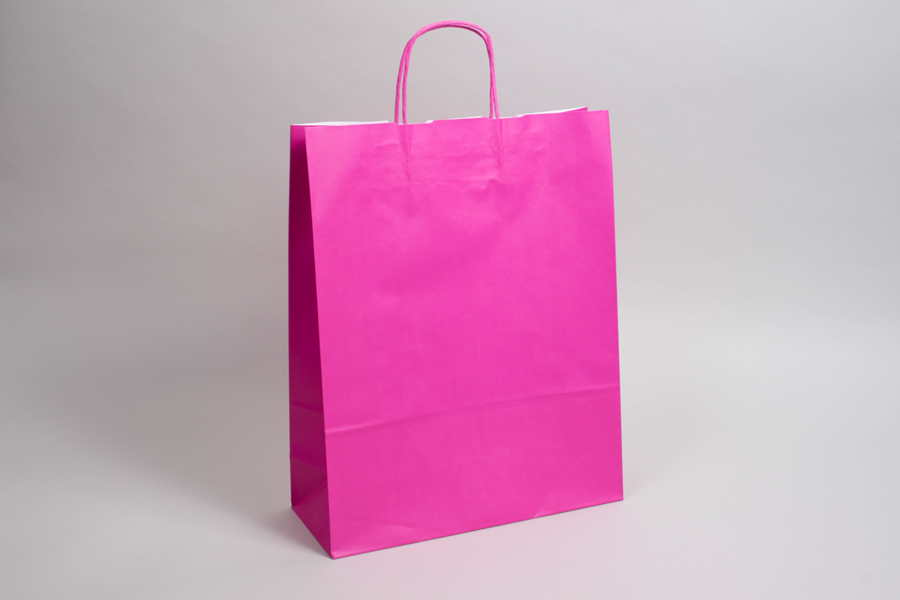 9-3/4 x 4-3/8 x 12-1/4 BRIGHT HOT PINK TINTED PAPER SHOPPING BAGS