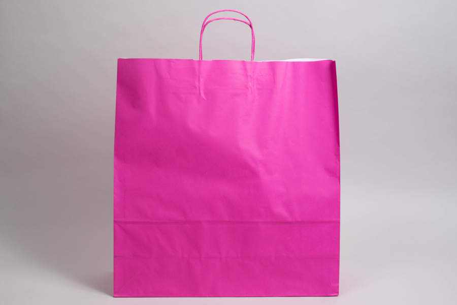 17-1/4 x 6 x 18 BRIGHT HOT PINK TINTED PAPER SHOPPING BAGS