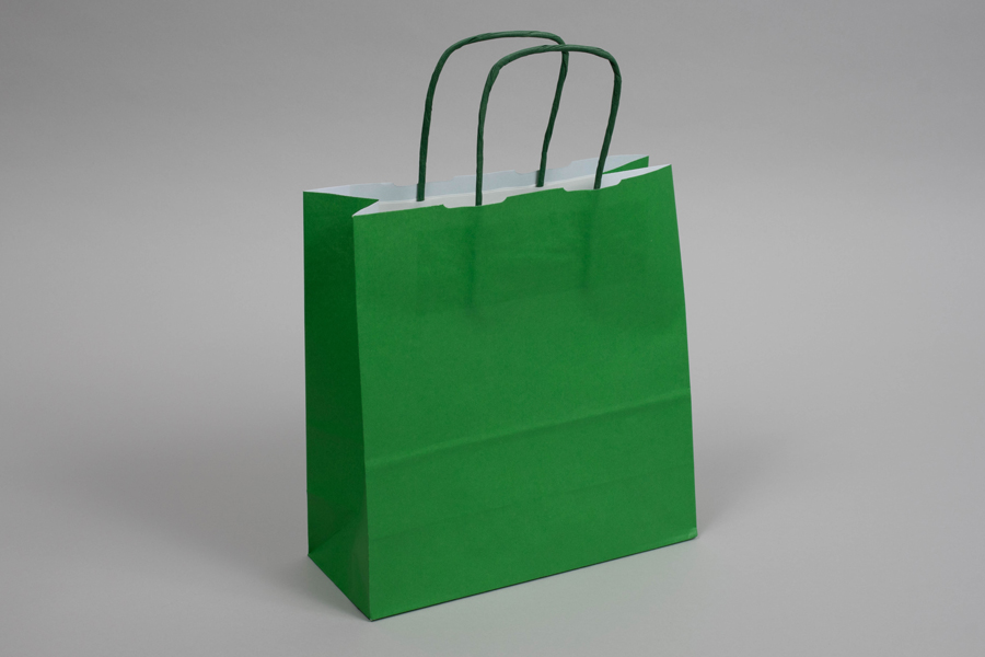 8-3/4 x 3-1/2 x 9 BRIGHT KELLY GREEN TINTED PAPER SHOPPING BAGS