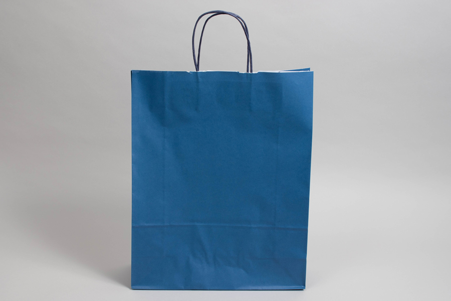 9-3/4 x 4-3/8 x 12-1/4 BRIGHT NAVY BLUE TINTED PAPER SHOPPING BAGS