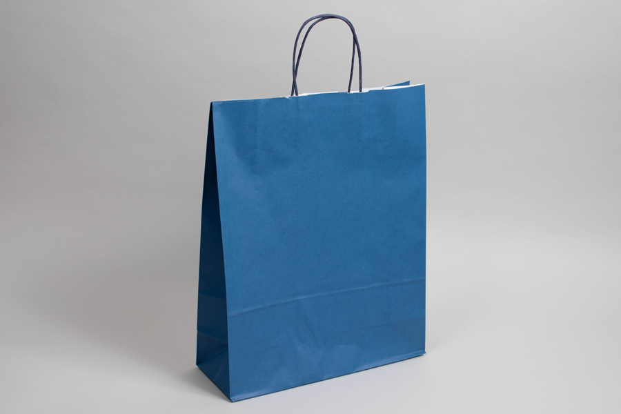 9-3/4 x 4-3/8 x 12-1/4 BRIGHT NAVY BLUE TINTED PAPER SHOPPING BAGS