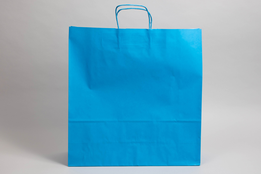 17-1/4 x 6 x 18 BRIGHT PROCESS BLUE TINTED PAPER SHOPPING BAGS