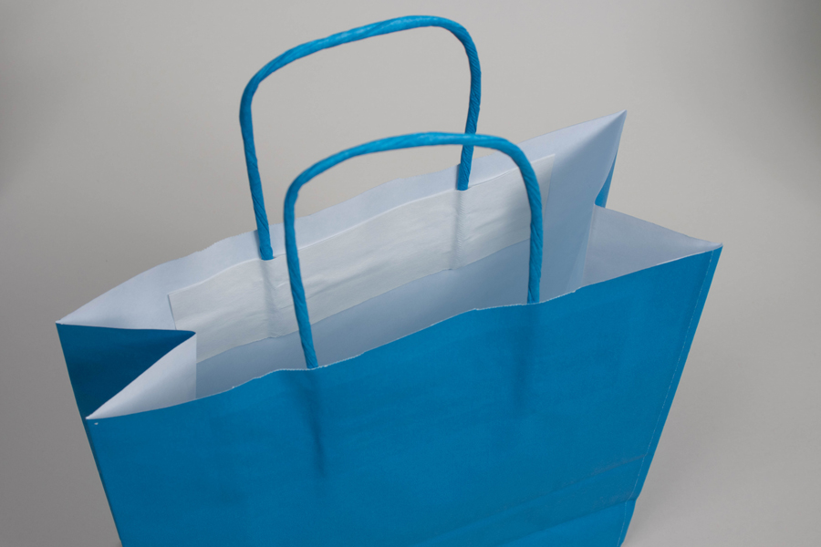 17-1/4 x 6 x 18 BRIGHT PROCESS BLUE TINTED PAPER SHOPPING BAGS