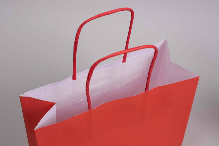 9-3/4 x 4-3/8 x 12-1/4 BRIGHT WARM RED TINTED PAPER SHOPPING BAGS