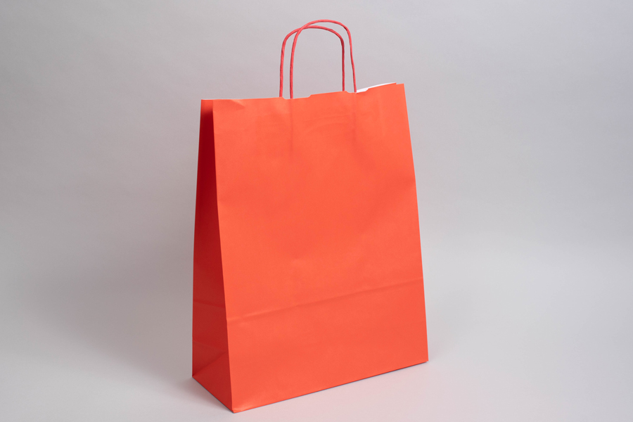 12-1/2 x 4-3/4 x 15-3/4 BRIGHT WARM RED TINTED PAPER SHOPPING BAGS
