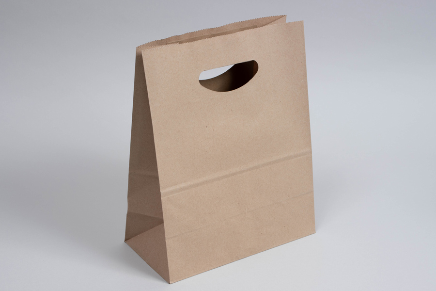 8-3/4 x 4-1/4 x 10-3/4 NATURAL KRAFT DIE-CUT HANDLE PAPER SHOPPING BAGS
