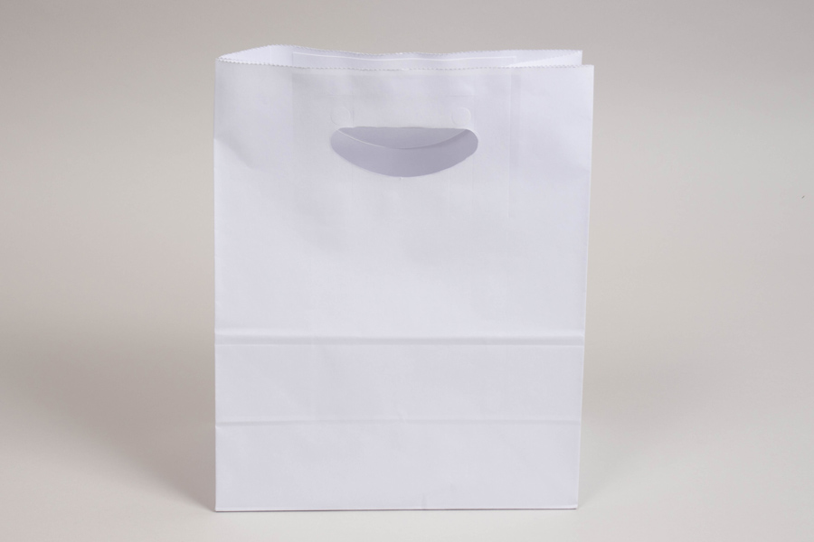 8-3/4 x 4-1/4 x 10-3/4 WHITE KRAFT DIE-CUT HANDLE PAPER SHOPPING BAGS