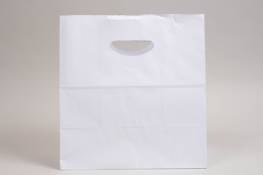 11 x 6-1/4 x 11-1/2 WHITE KRAFT DIE-CUT HANDLE PAPER SHOPPING BAGS