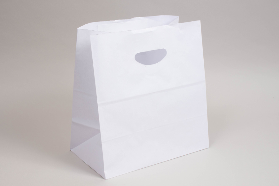 11 x 6-1/4 x 11-1/2 WHITE KRAFT DIE-CUT HANDLE PAPER SHOPPING BAGS