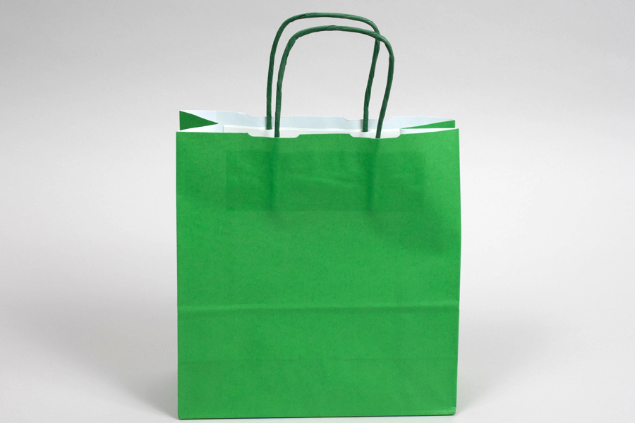 8-3/4 x 3-1/2 x 9 BRIGHT KELLY GREEN TINTED PAPER SHOPPING BAGS