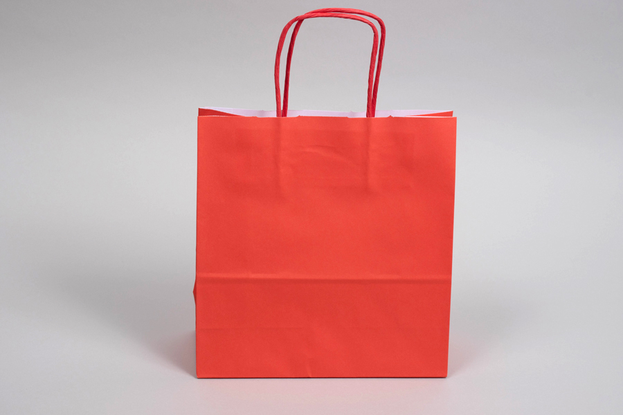 8-3/4 x 3-1/2 x 9 BRIGHT WARM RED TINTED PAPER SHOPPING BAGS