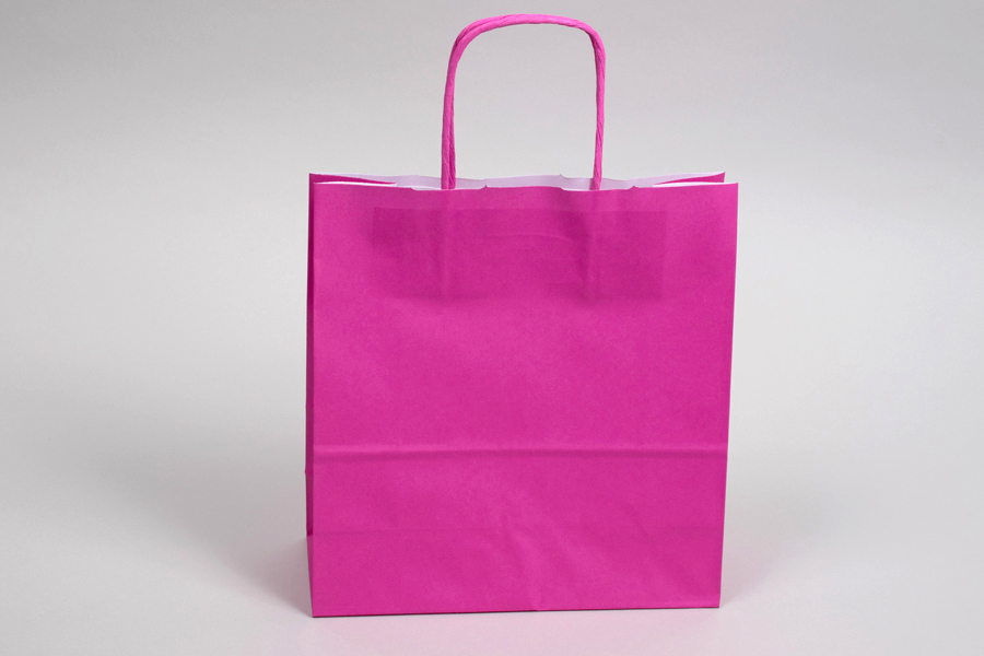 8-3/4 x 3-1/2 x 9 BRIGHT HOT PINK TINTED PAPER SHOPPING BAGS
