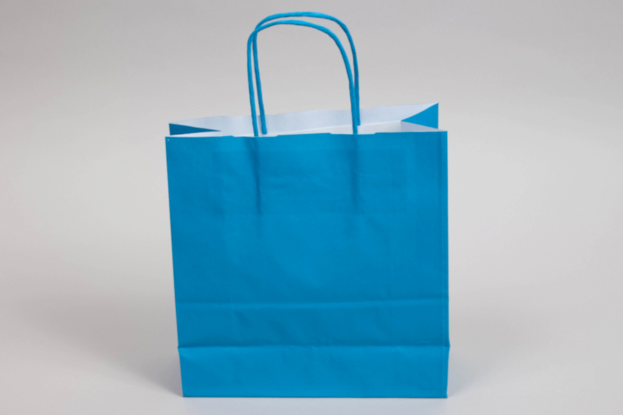 8-3/4 x 3-1/2 x 9 BRIGHT PROCESS BLUE TINTED PAPER SHOPPING BAGS