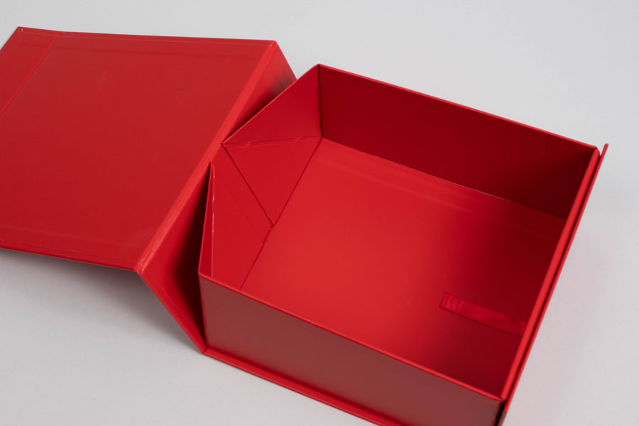 8 x 8 x 3-1/8  MATTE RED MAGNETIC LID GIFT BOXES WITH RIBBON