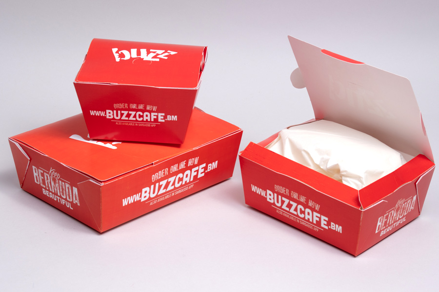 Custom Printed Clamshell Take-out Food Boxes - Buzz Cafe