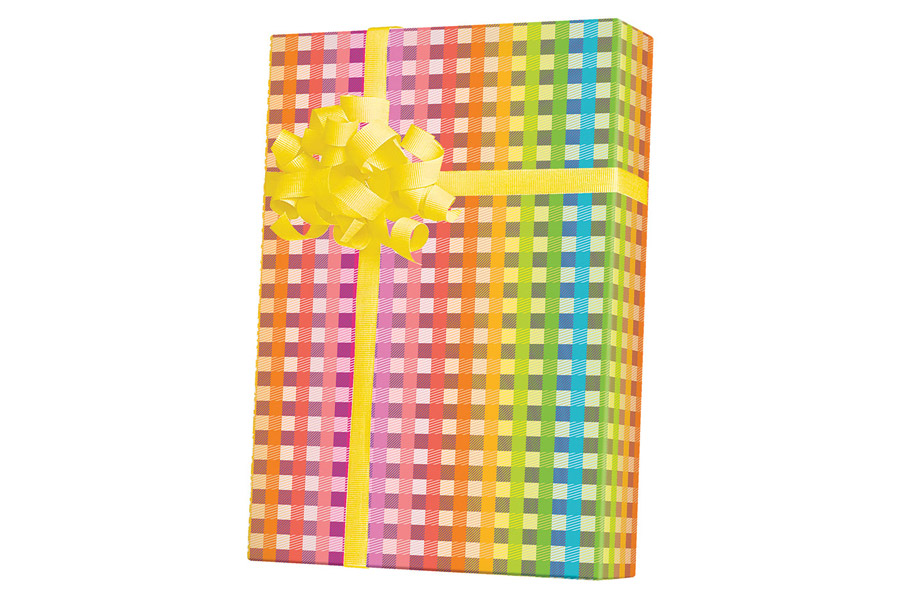 24-in x 100-ft RAINBOW GINGHAM GIFT WRAP (E7024)