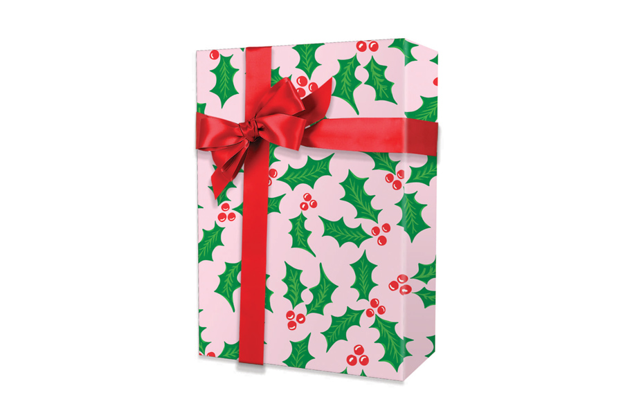 24-in x 100-ft PINK HOLLY GIFT WRAP (X7938)