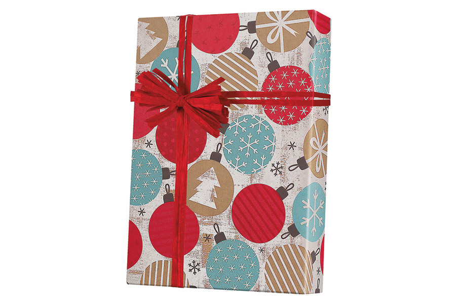 24-in x 417-ft TWINKLING ORNAMENTS ON KRAFT GIFT WRAP (X7038)