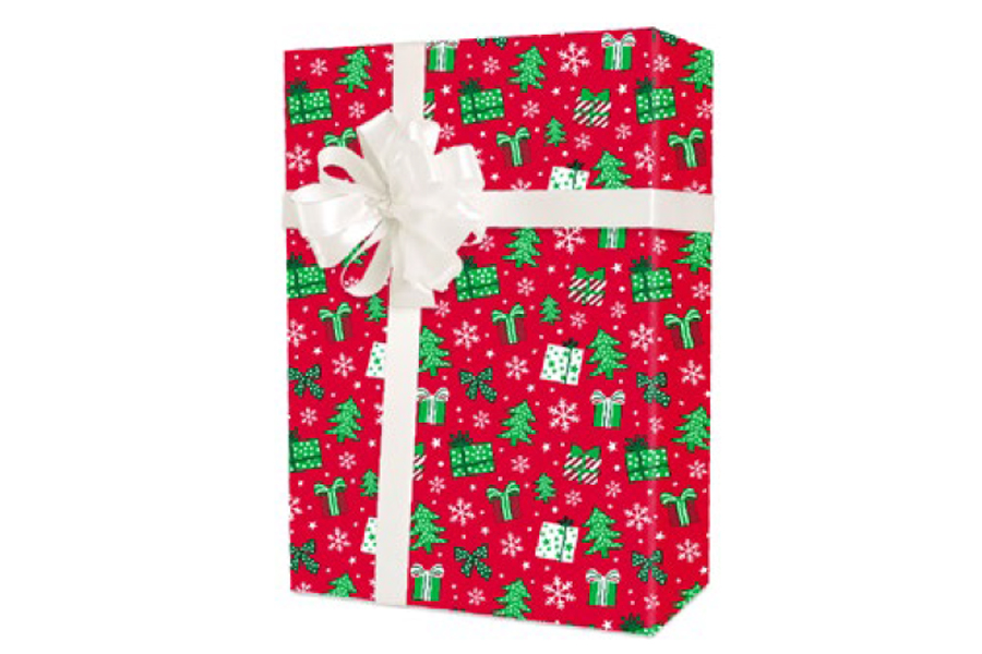 18-in x 417-ft SMALL GIFTS ON RED GIFT WRAP (X7946)