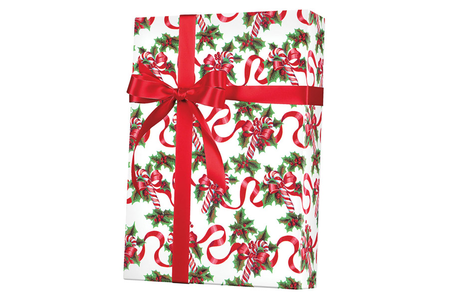 24-in x 417-ft RED RIBBON AND CANDY CANES GIFT WRAP (X3028)
